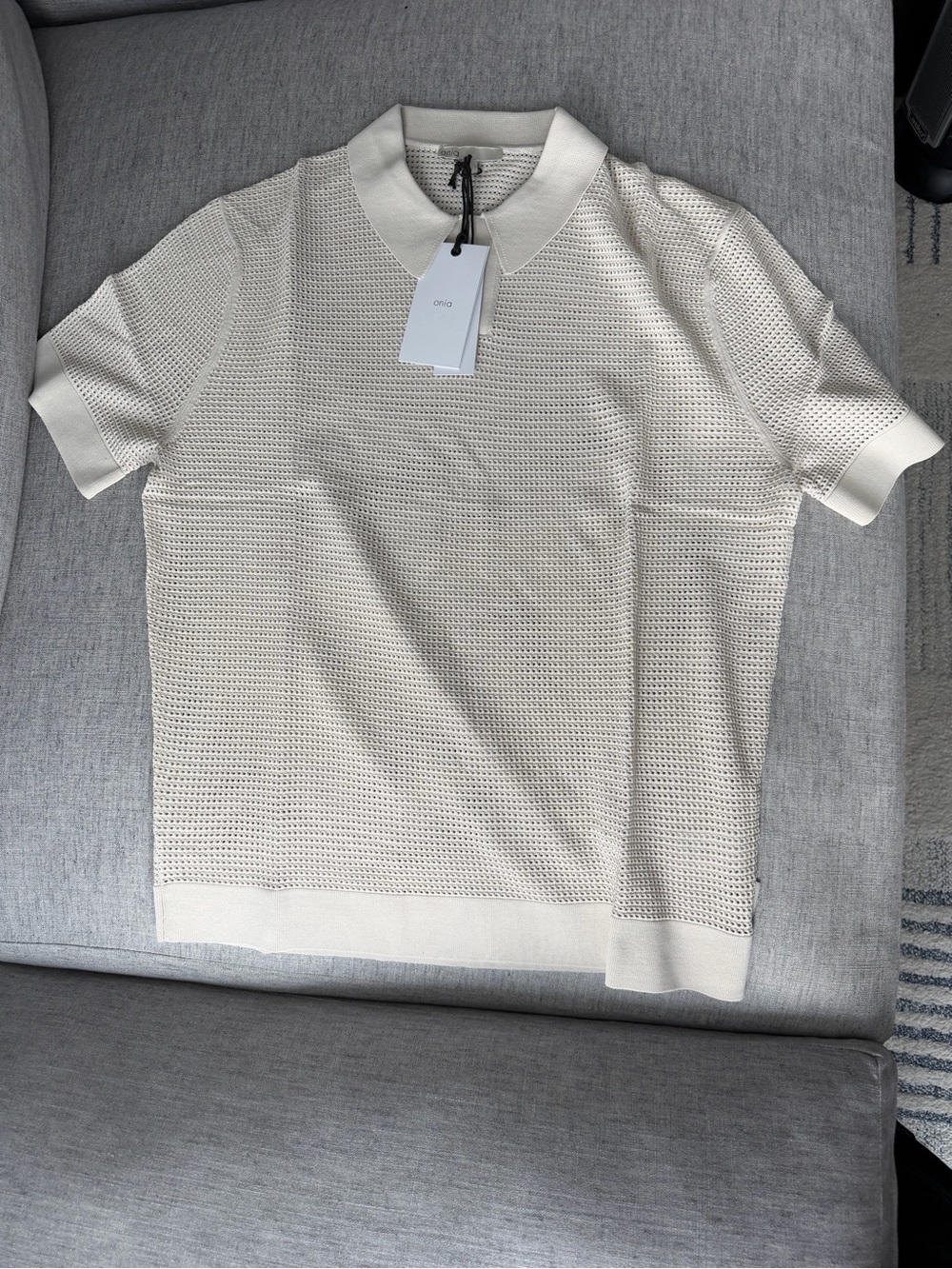Onia Mesh Knit Polo - Color Stone - Large - NWT - Original Price $195